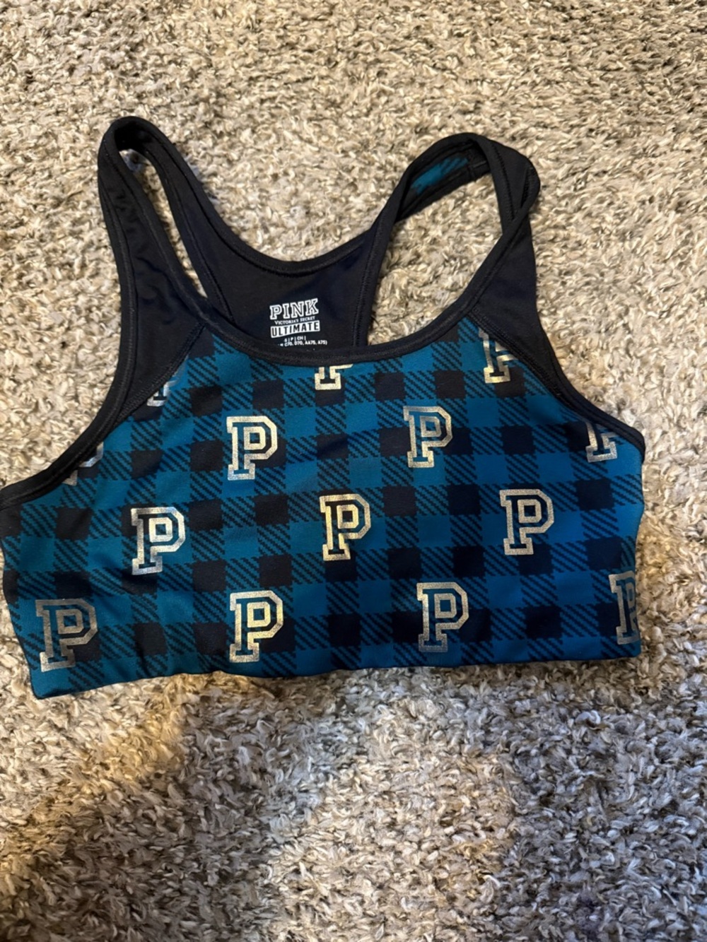 PINK Ultimate Green Plaid Sports Bra